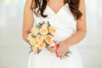 Buchet de mireasa cu trandafiri peach și lavanda B154 - imagine 2