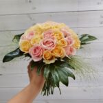 Buchet de cununie civila cu trandafiri roz si peach CO029