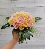 Buchet de cununie civila cu trandafiri roz si peach CO029