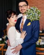Buchet de cununie civilă din frunze de maslin si oxypetalum bleo CO061 - imagine 2