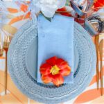 Farfurie suport bleu cu model broderie LW72